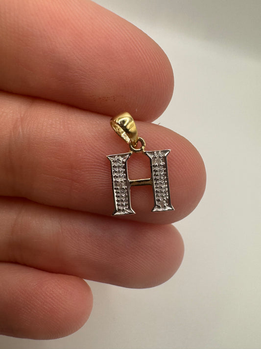 9ct gold diamond initial H pendant