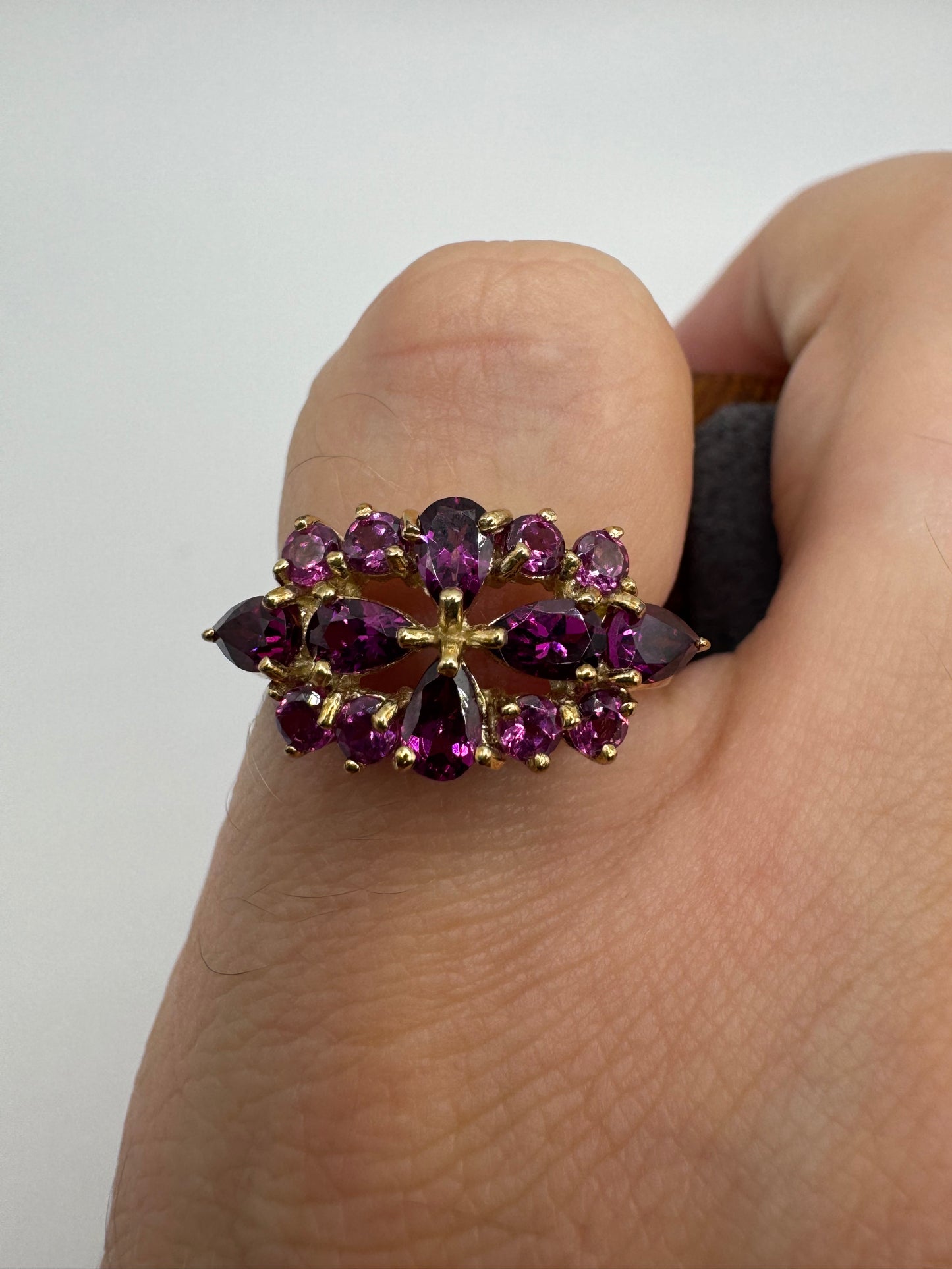 9ct gold almandine garnet and pink topaz ring