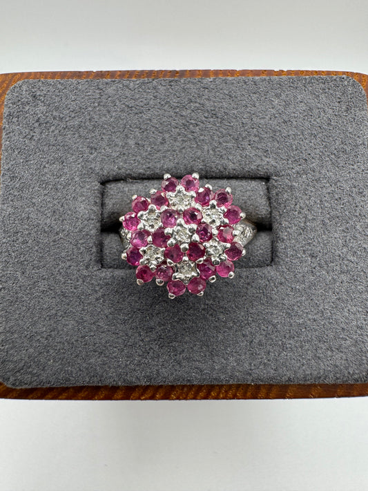 9ct gold ruby and diamond cluster ring