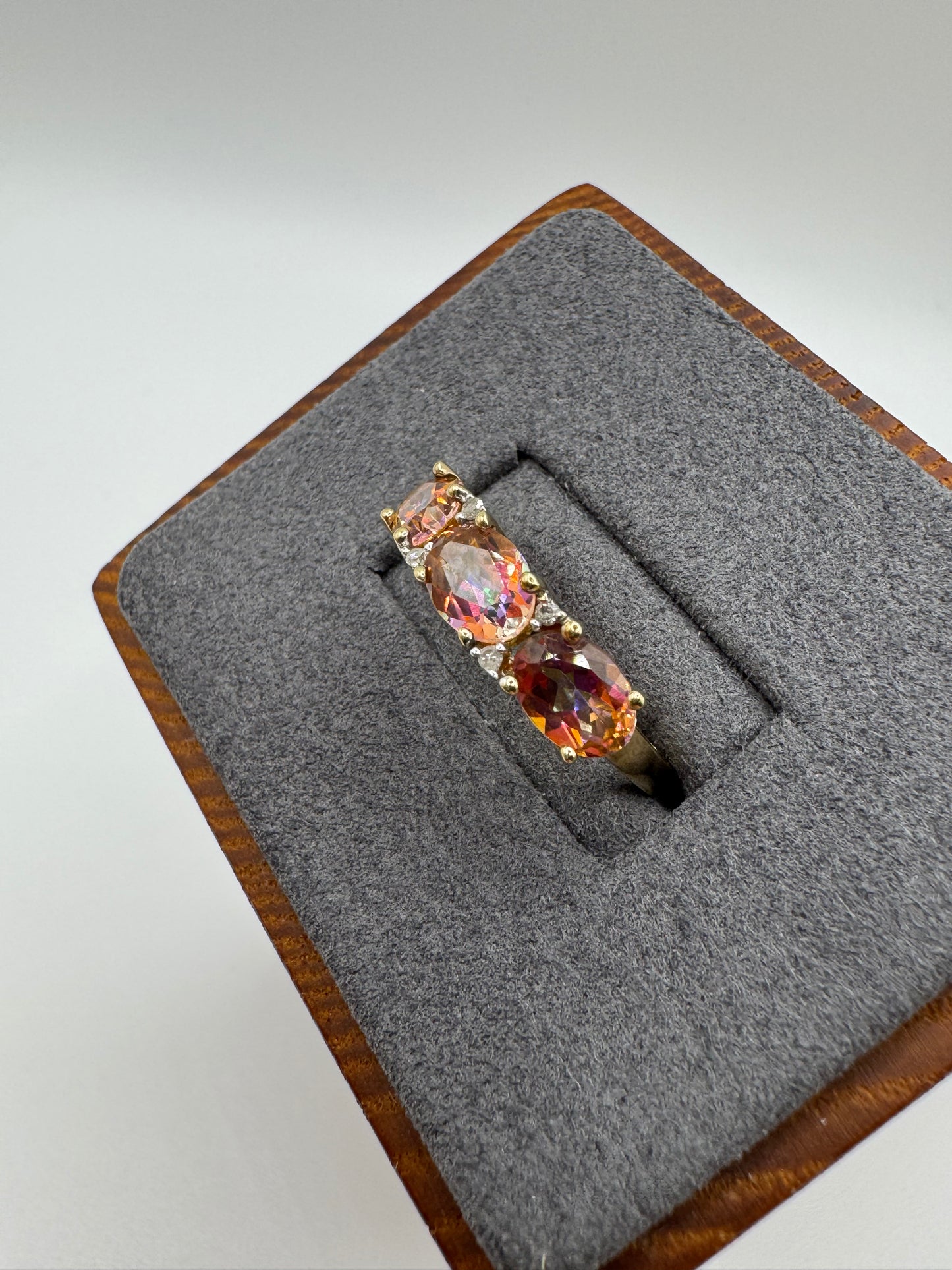 9ct gold sunset topaz and diamond ring