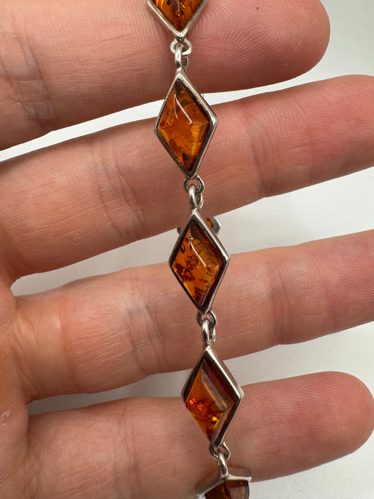 Silver amber bracelet (inc safety chain)