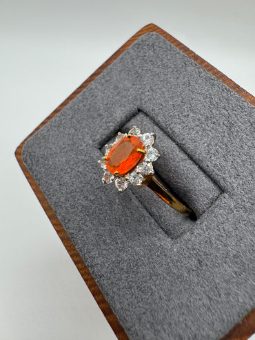 9ct gold fire opal and cz ring