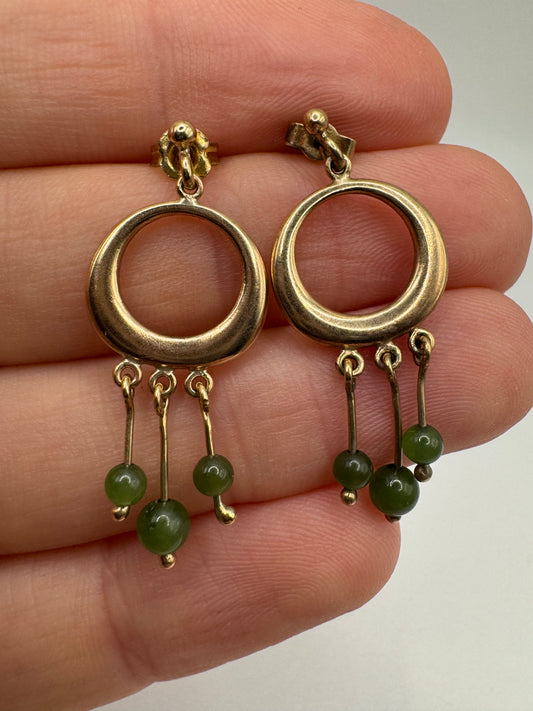 Heavy 9ct gold jade earrings
