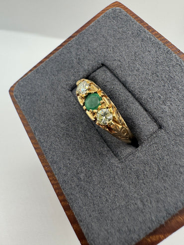 9ct gold emerald and diamond ring