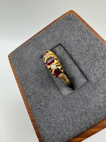 Antique 18ct gold ruby and diamond gypsy ring