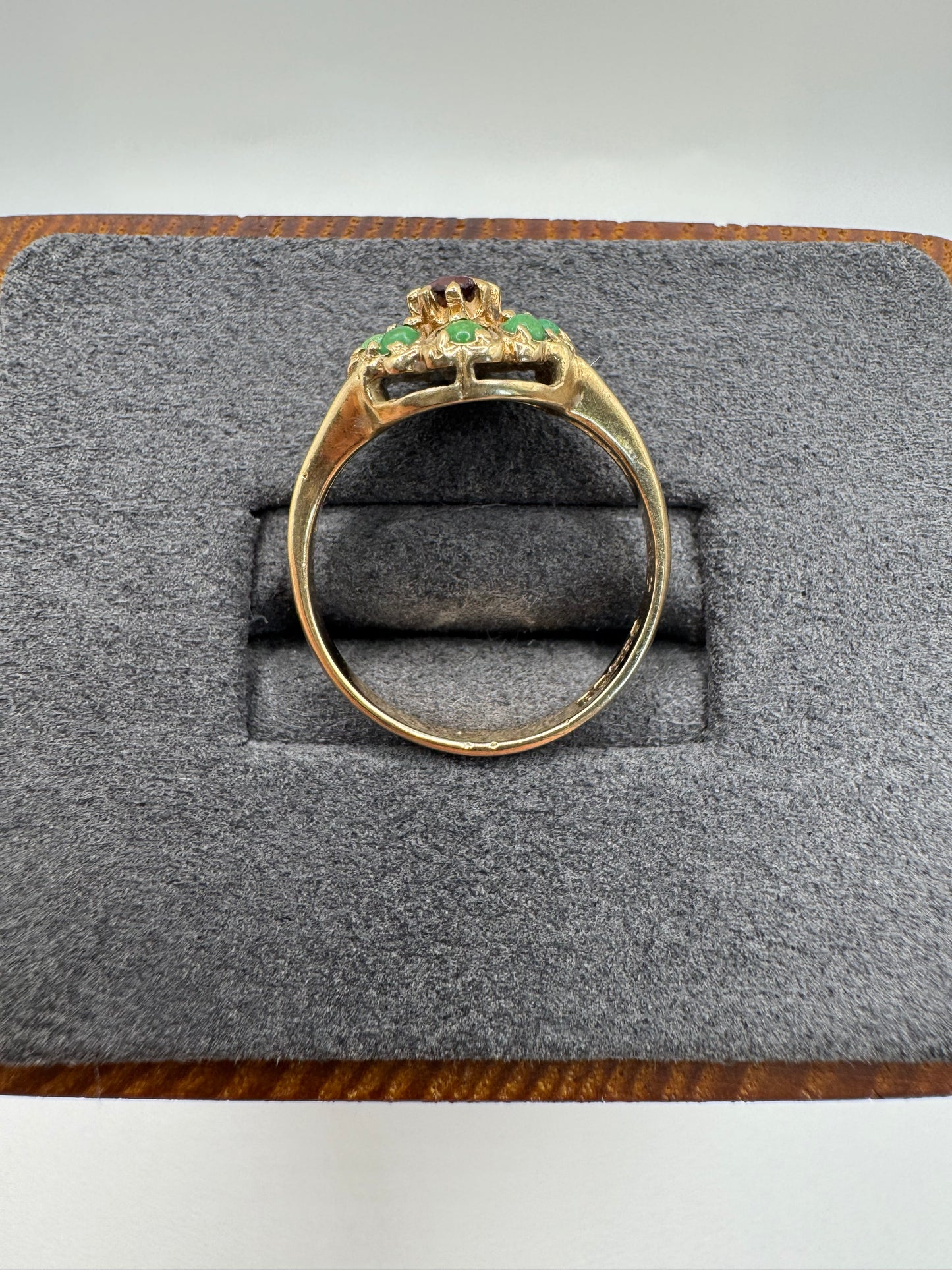Antique 9ct gold garnet and turquoise cluster ring