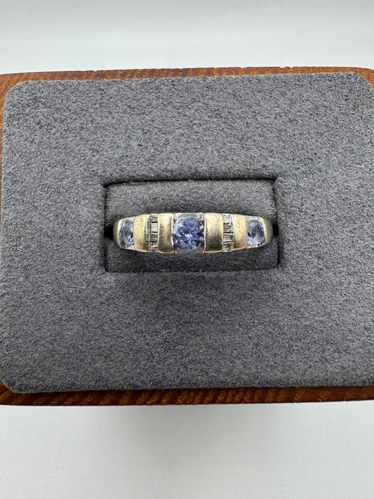 9ct white gold tanzanite and diamond ring