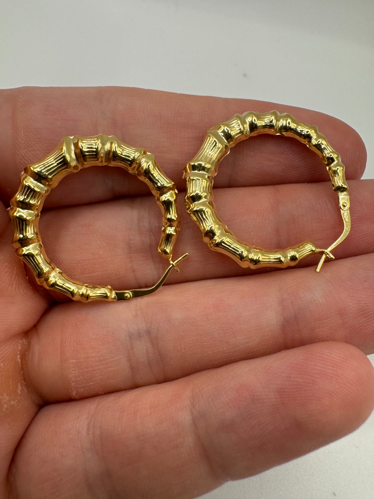 9ct gold bamboo style creole earrings