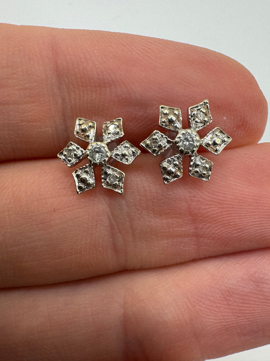 9ct white gold diamond snowflake earrings