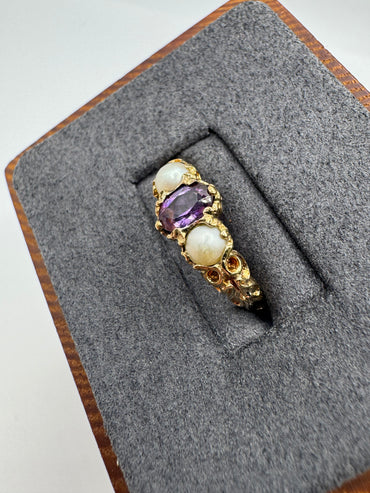 9ct gold amethyst and pearl ring