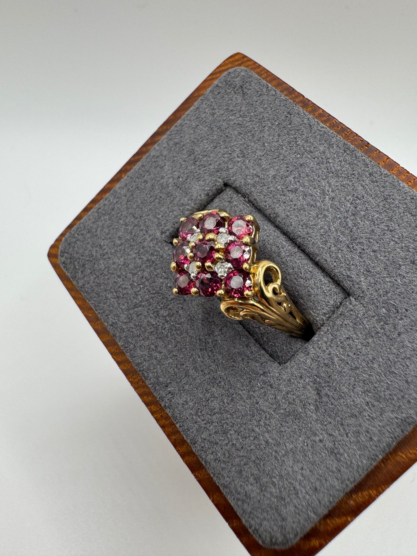 9ct gold tourmaline and diamond cluster ring