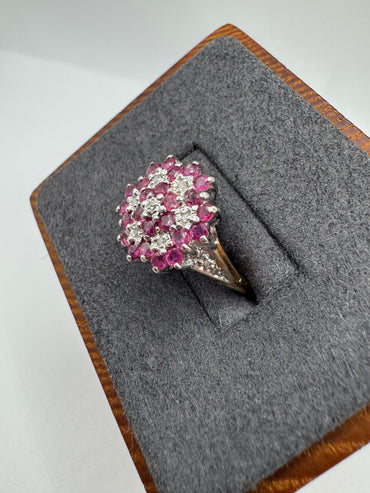 9ct gold ruby and diamond cluster ring