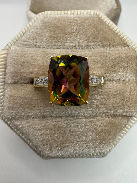 9ct gold mystic topaz and diamond ring