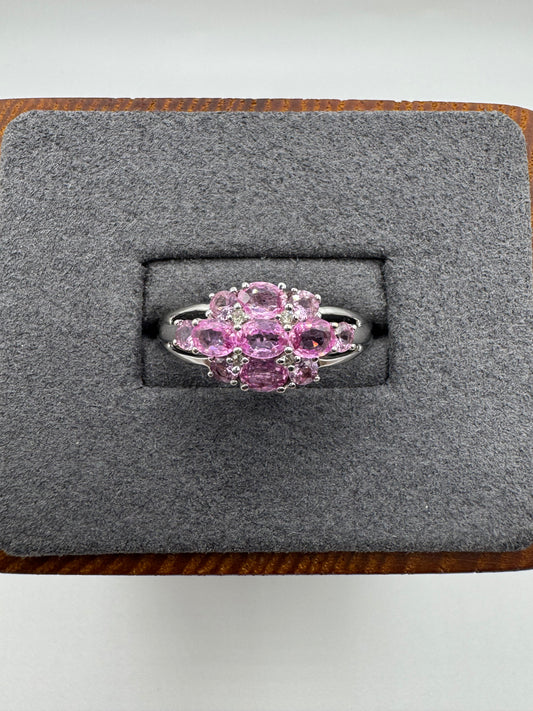 9ct white gold pink sapphire and diamond ring