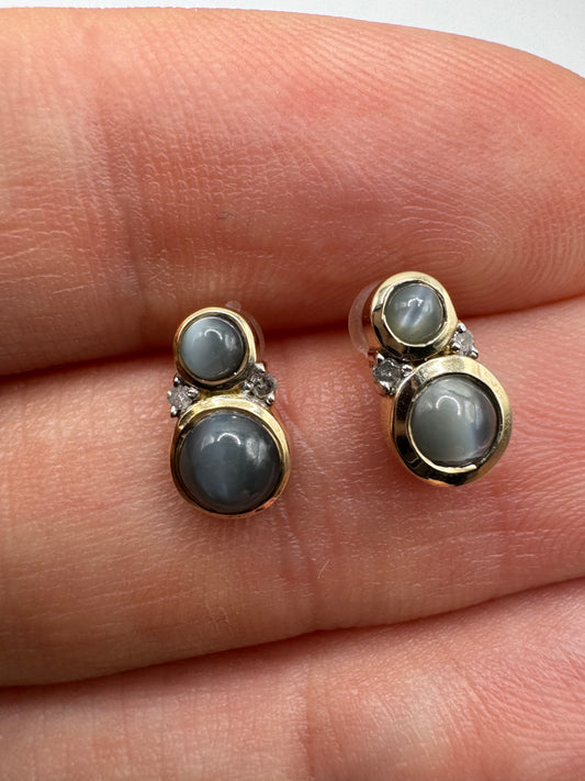 9ct gold cats eye and diamond earrings