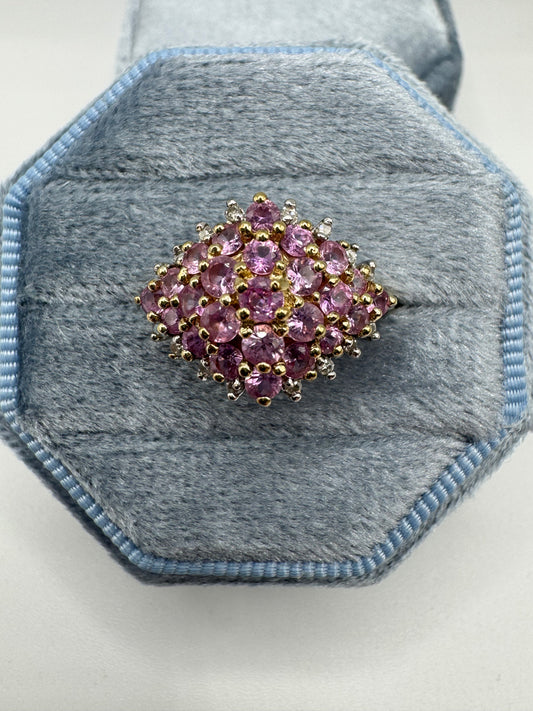 9ct gold pink topaz and diamond ring