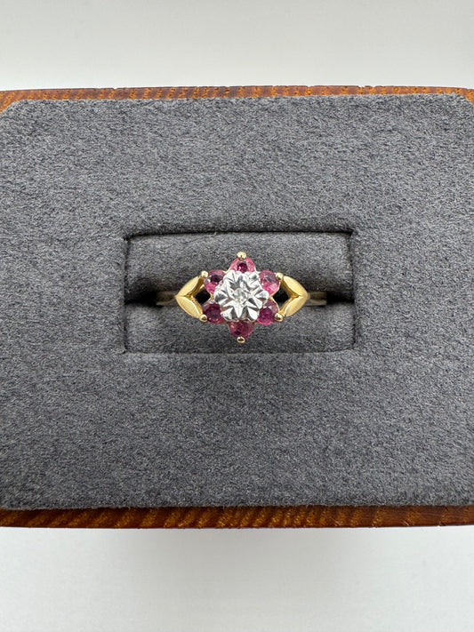 9ct gold ruby and diamond ring