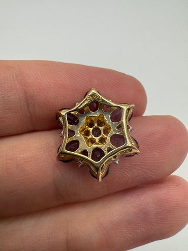 9ct gold iolite and diamond cluster pendant