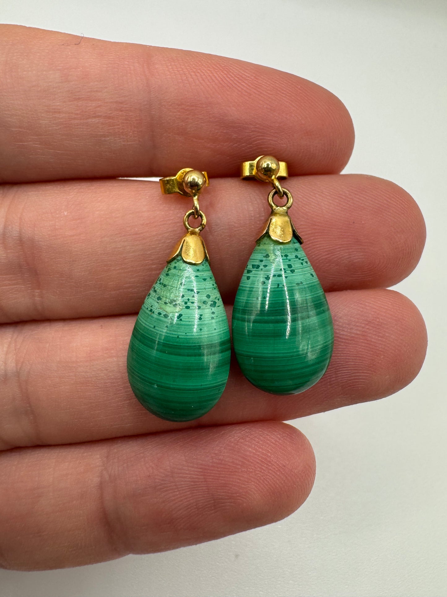 9ct gold malachite earrings