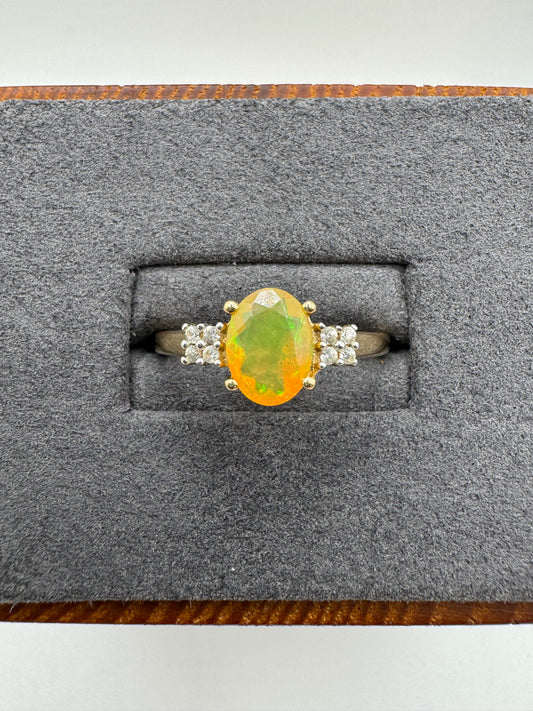 9ct gold opal and zircon ring