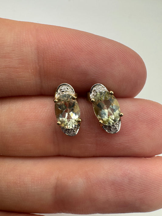 9ct gold quartz and diamond earrings