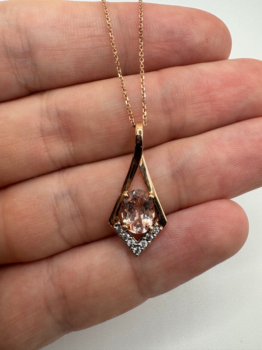 9ct rose gold morganite and zircon necklace (16”)