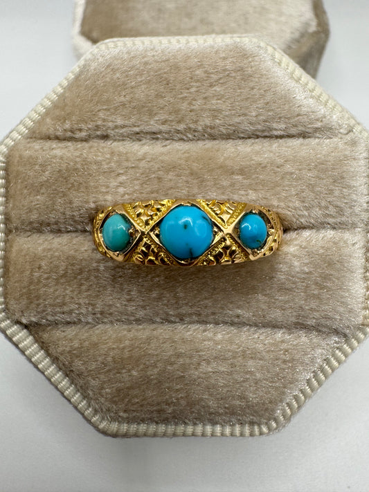 Antique 18ct gold turquoise gypsy ring