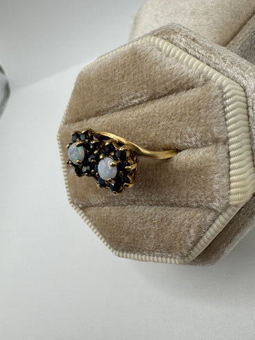 9ct gold opal and sapphire cluster ring