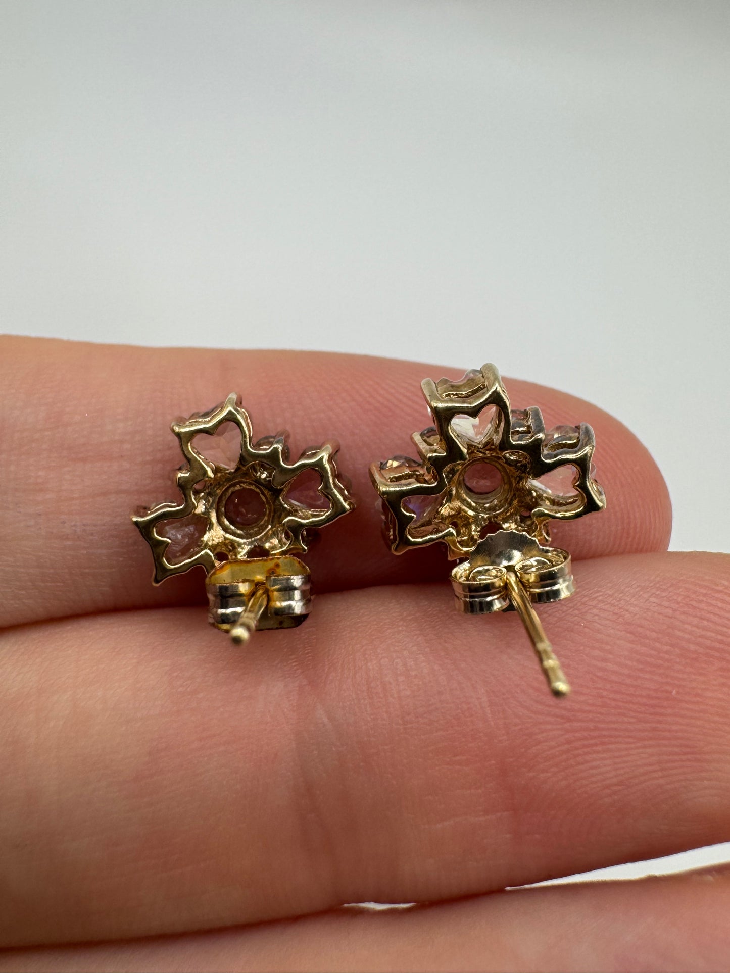 9ct gold rainbow moonstone cluster earrings