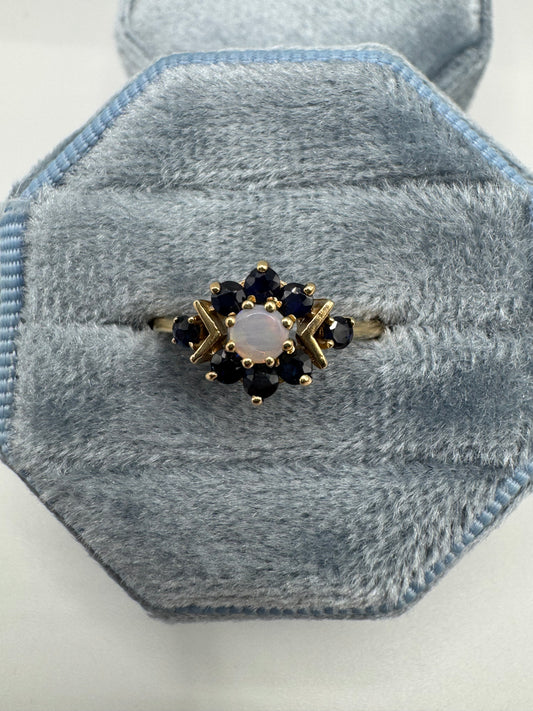 9ct gold opal and sapphire ring