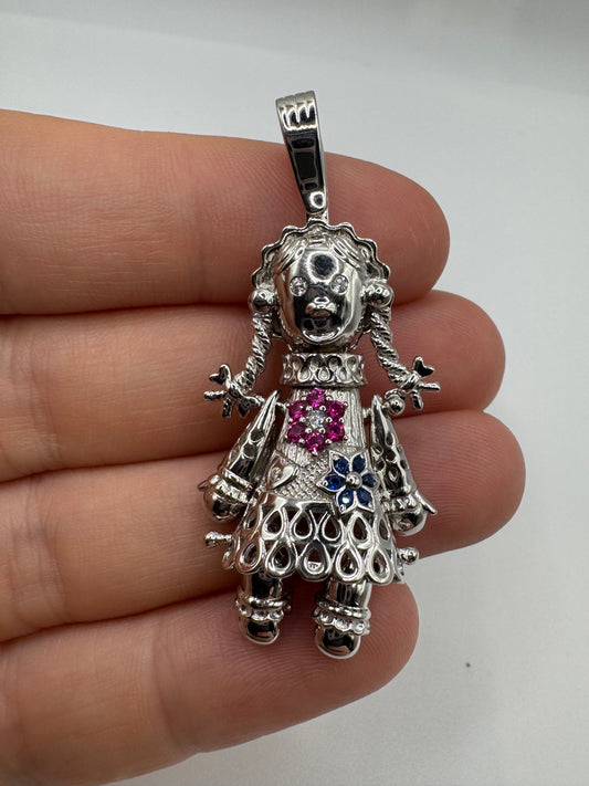 Silver articulated ragdoll pendant