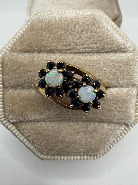 9ct gold opal and sapphire cluster ring