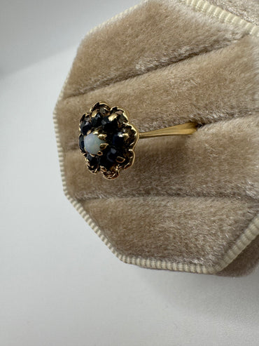 9ct gold opal and sapphire cluster ring
