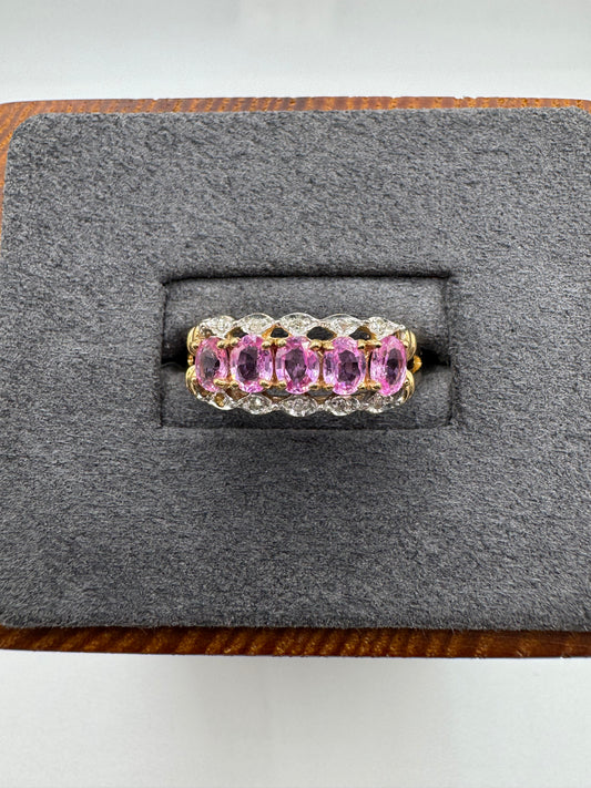 9ct gold pink sapphire and diamond ring