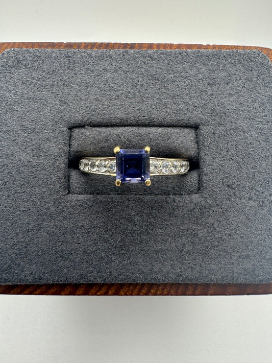 9ct gold tanzanite and zircon ring