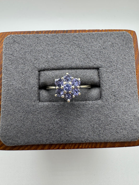 9ct white gold tanzanite cluster ring