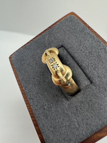 Heavy 9ct gold cz gypsy double buckle ring