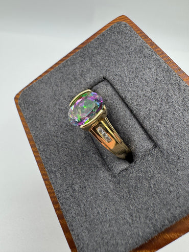 9ct gold mystic topaz and diamond ring