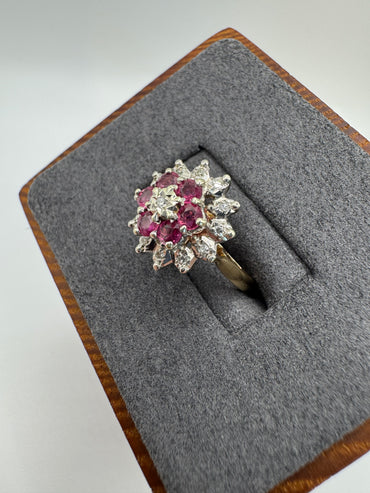 9ct gold ruby and diamond cluster ring