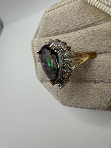 9ct gold mystic topaz and diamond ring