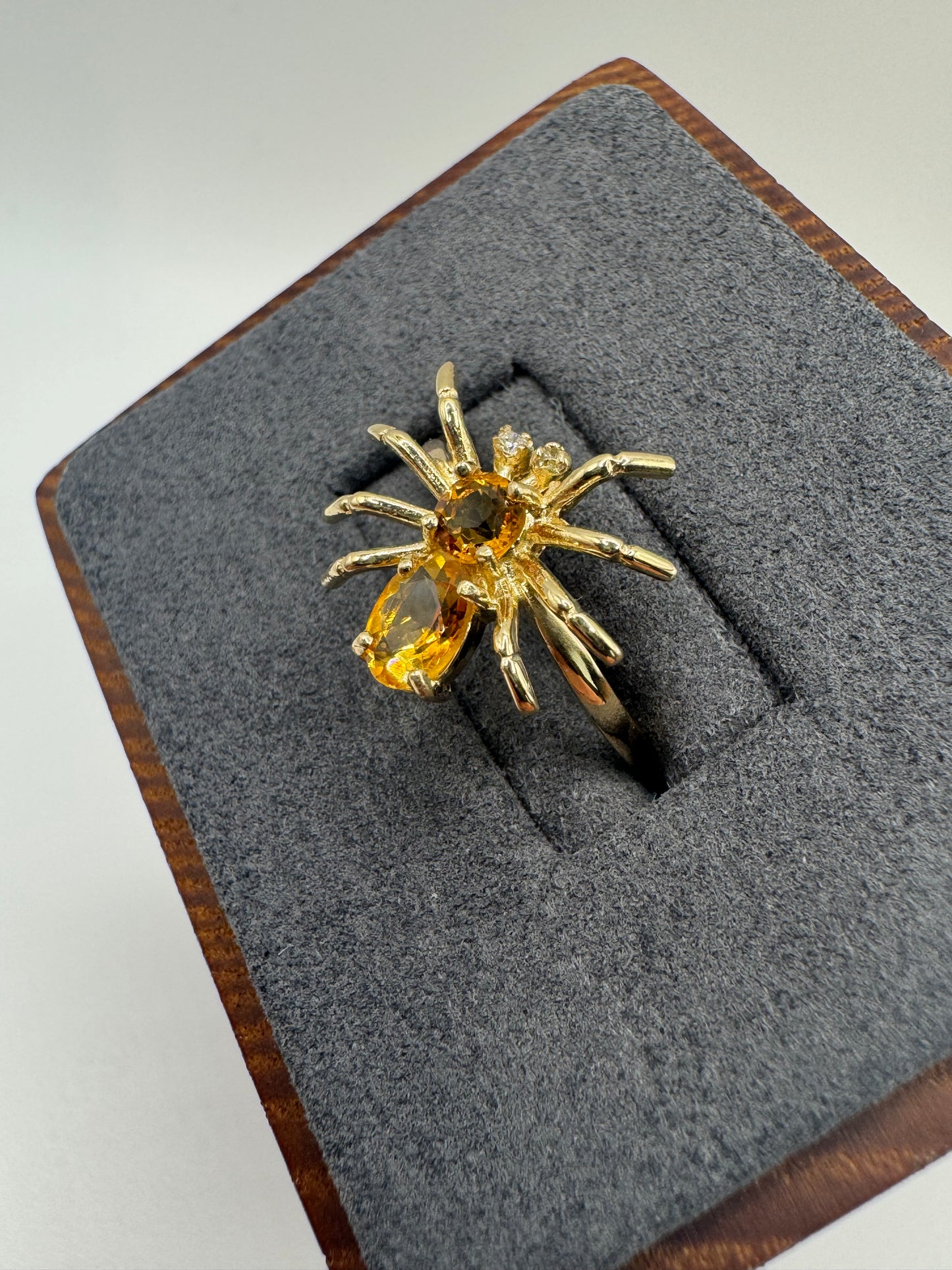 9ct gold citrine and diamond spider ring