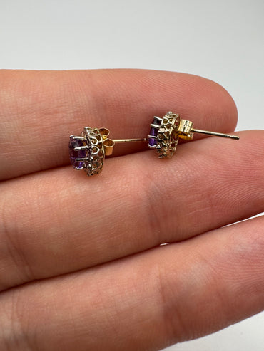 9ct gold amethyst and diamond earrings