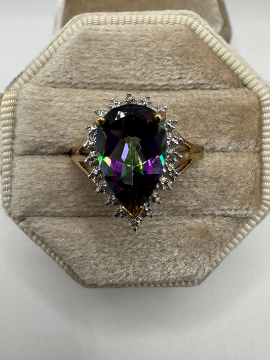 9ct gold mystic topaz and diamond ring