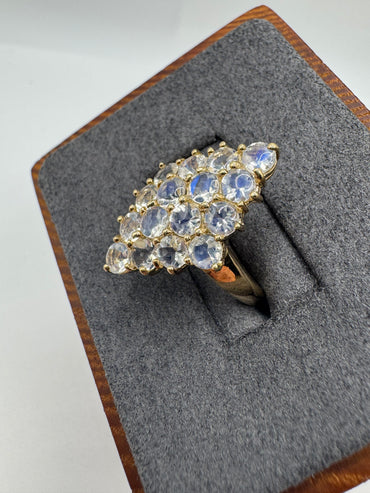 9ct gold rainbow moonstone navette ring