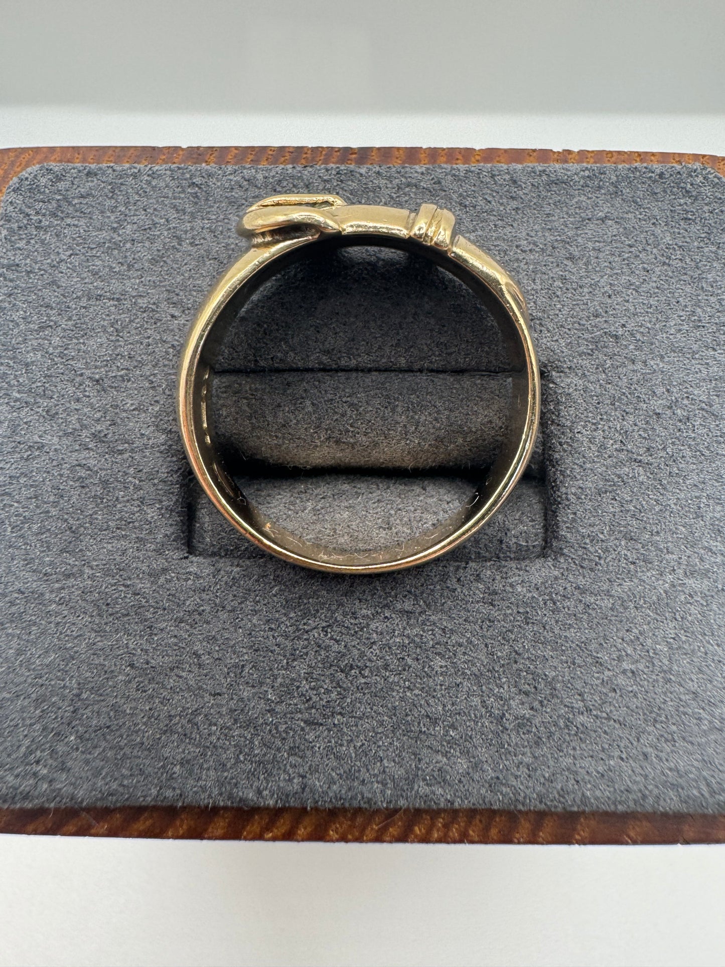 Heavy 9ct gold diamond gypsy buckle ring