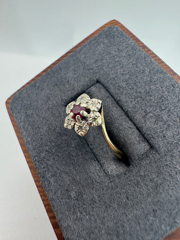 9ct gold ruby and diamond cluster ring