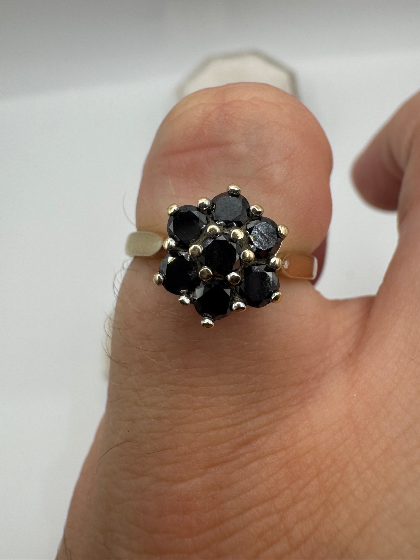 9ct gold black diamond cluster ring