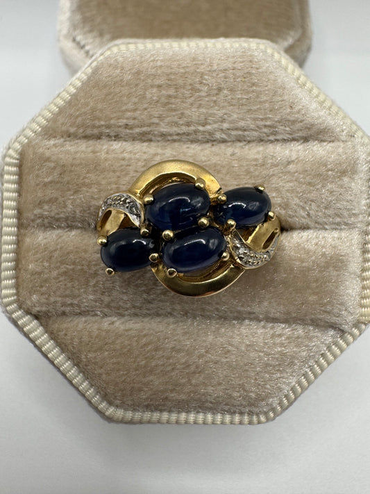 9ct gold cabochon sapphire and diamond ring