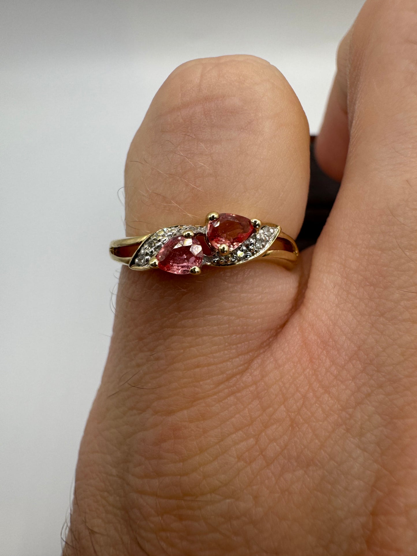 9ct gold pink topaz and diamond ring