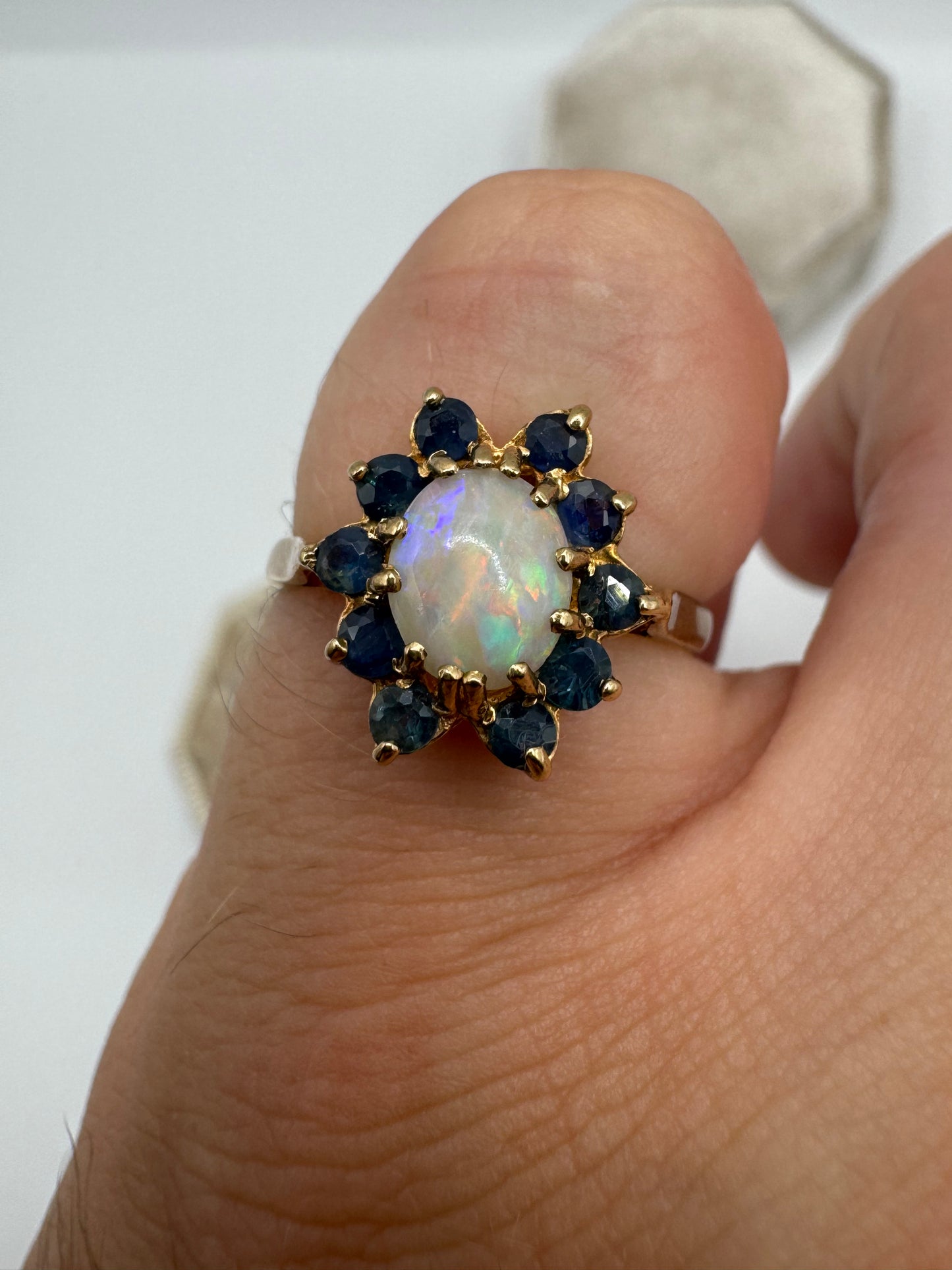 9ct gold opal and sapphire cluster ring